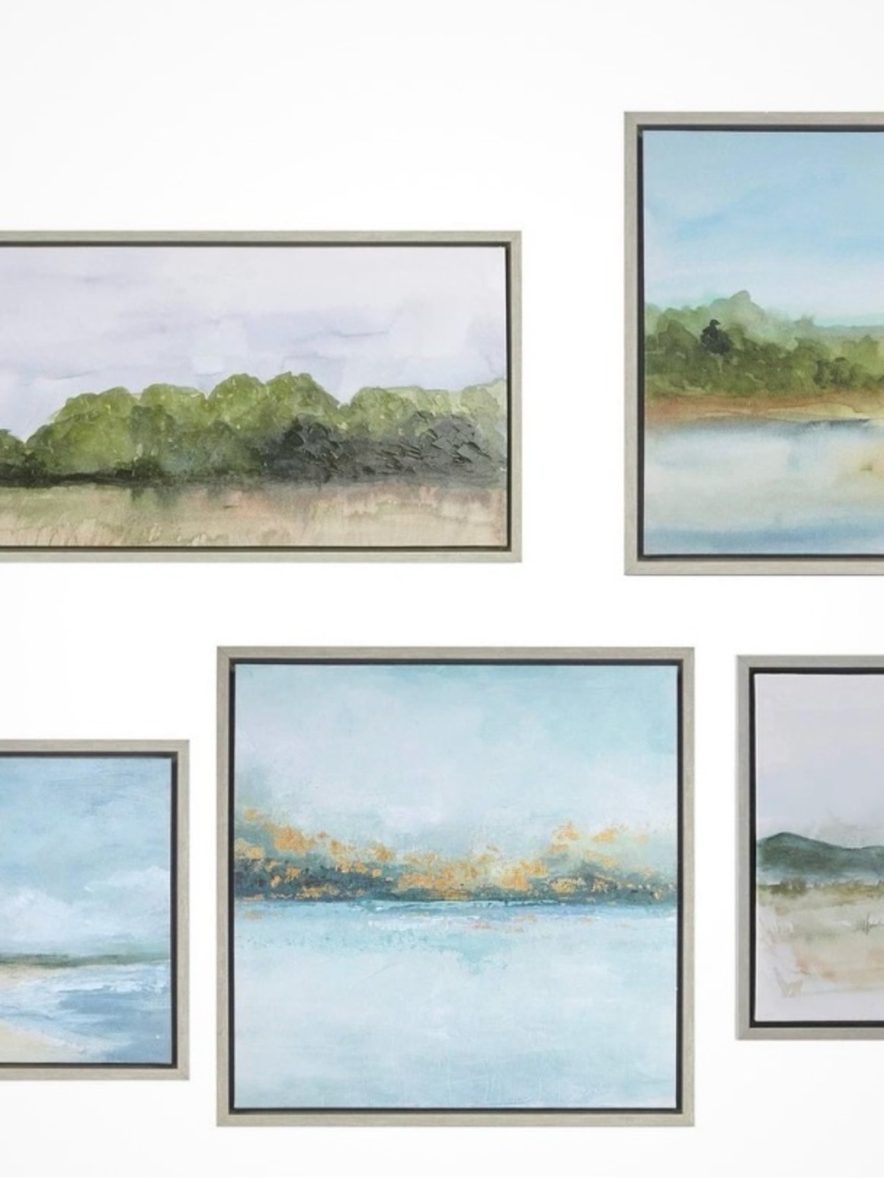 Martha Stewart Framed Coastal Landscape Wall Art Set in Blue, Green, Gold